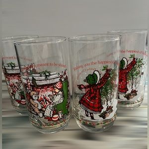 Vintage 1980s Coca Cola Holly Hobby Christmas Drinking Glasses (set of 4)